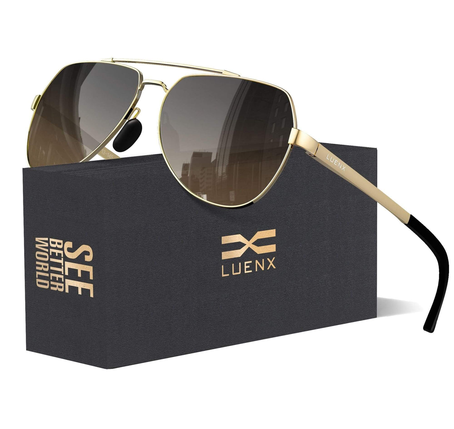Men Women Aviator Sunglasses Polarized Women Shades Flexible Spring Hinge - Gradient Amber Lens Metal Frame 60mm