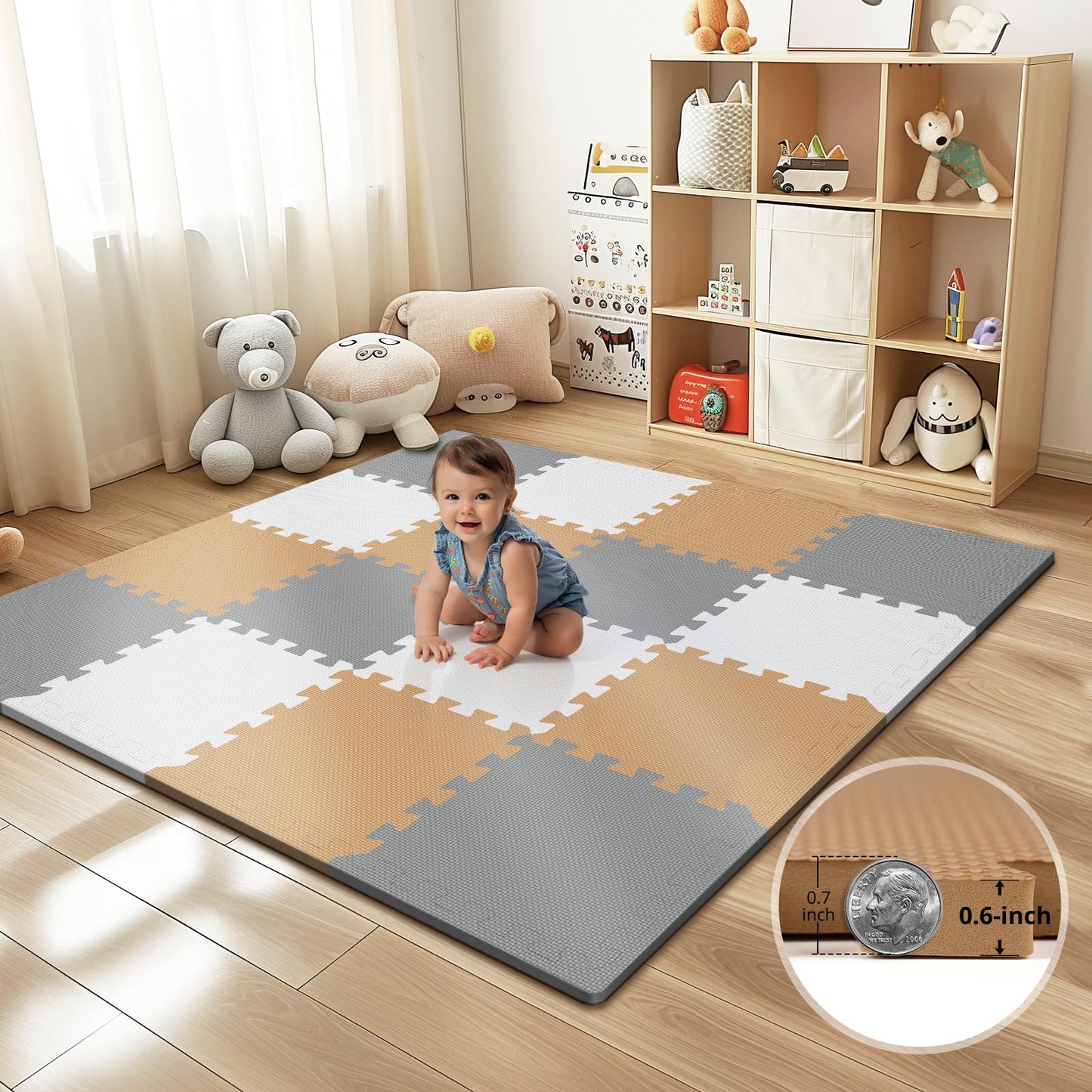 16pcs Tiles Baby Play Mat for Floor EVA Foam Baby Floor Play Mat with 0.6 Inch Thick Interlocking Foam Tiles Foam Floor Tiles for Baby Toddlers and Kids