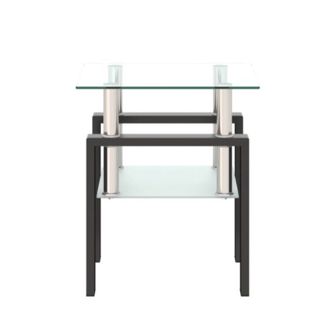 Modern Tempered Glass Tea Table Coffee Table End Table Square Table For Living Room, Transparent Black