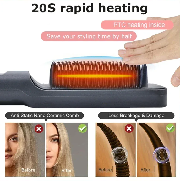 Electric Hot Comb with LED temperature display 360° swivel cord ergonomic anti-winding body,