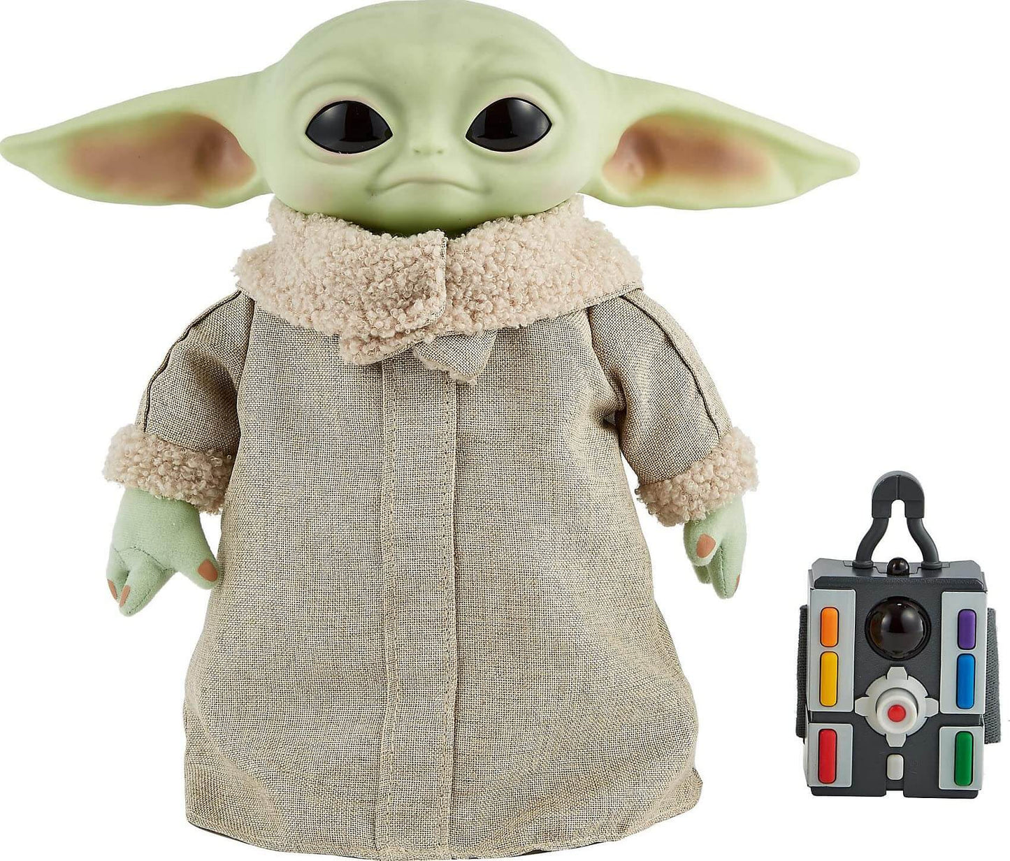 remote control Grogu plush toy with adorable features and remote for interactive play.