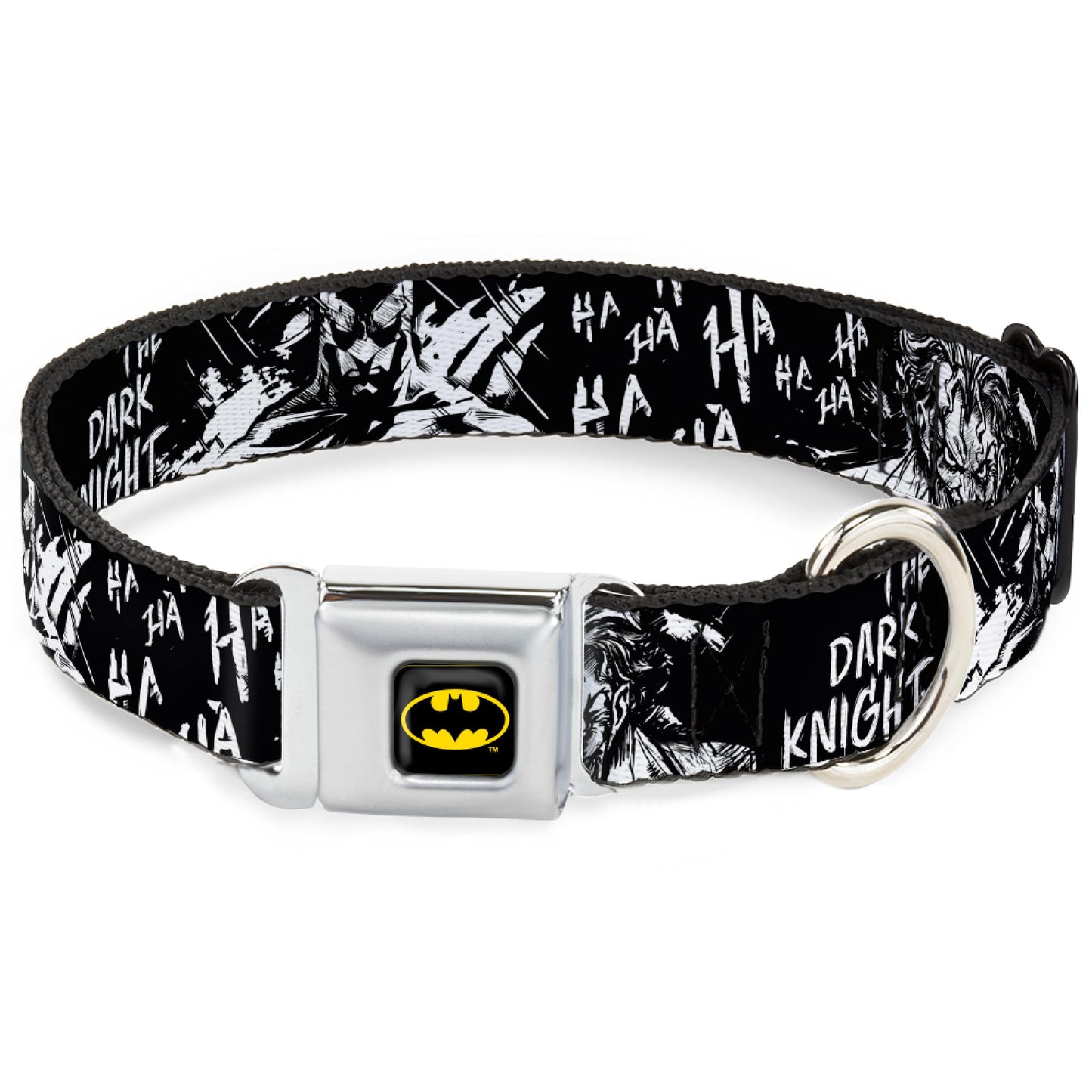 DC Comics Pet Collar Dog Collar Metal Seatbelt Buckle Batman The Dark Knight and Joker Smiling Close Up Black 9.5 to 13 Inches 1.0 Inch Wide