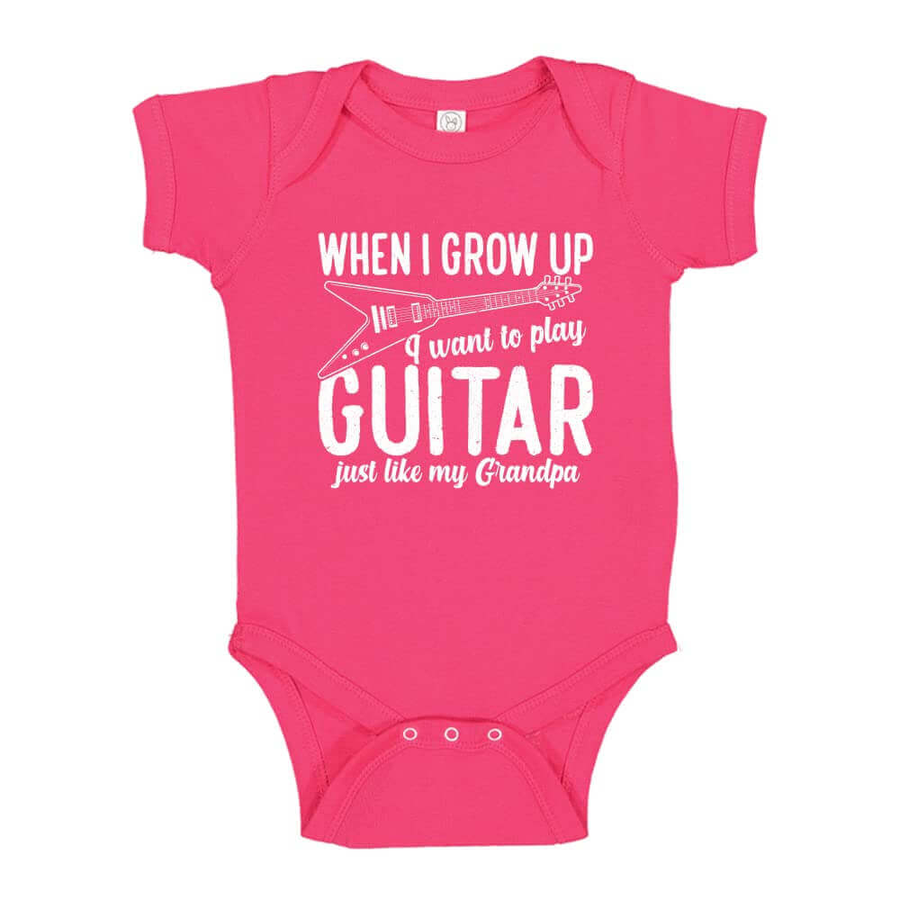 Play Guitar Just Like Grandpa Baby One Piece Bodysuit NB Cyber Pink