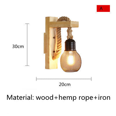 American Creative Wood Wall Light with Iron Shade