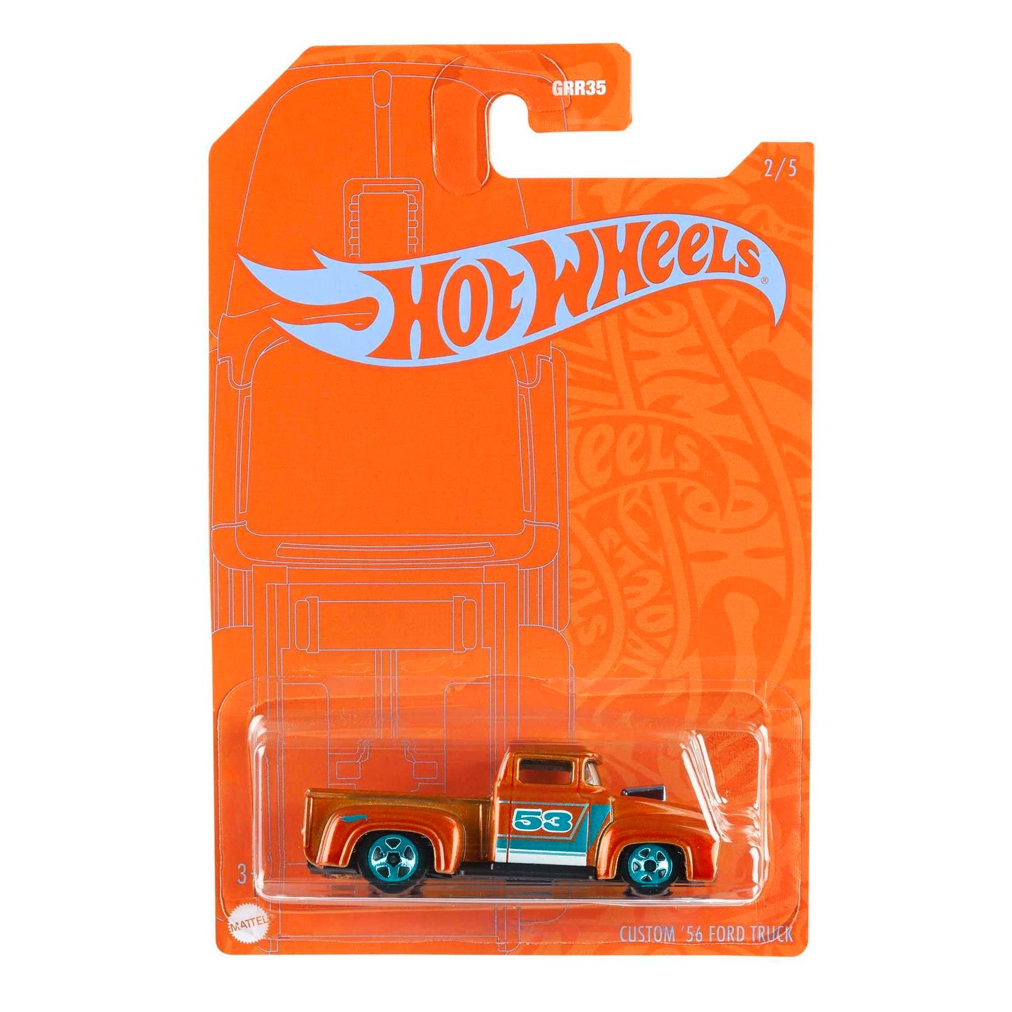 Hot Wheels Orange & Blue 53rd Anniversary Custom 56 Ford Truck 2/5 DieCast Vehicle 1:64th Scale