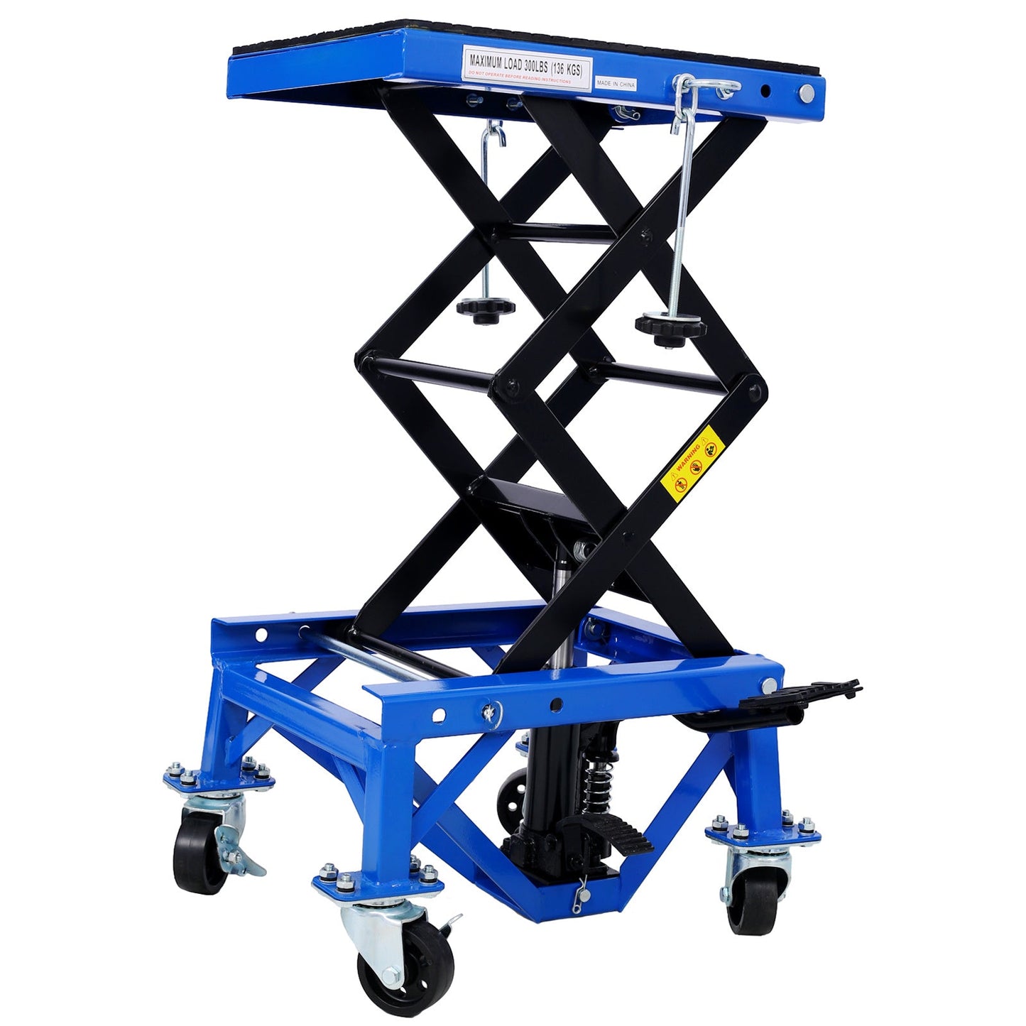 Metal Jack Lifting w/ Foot Pedal Wheels support up to 300lbs