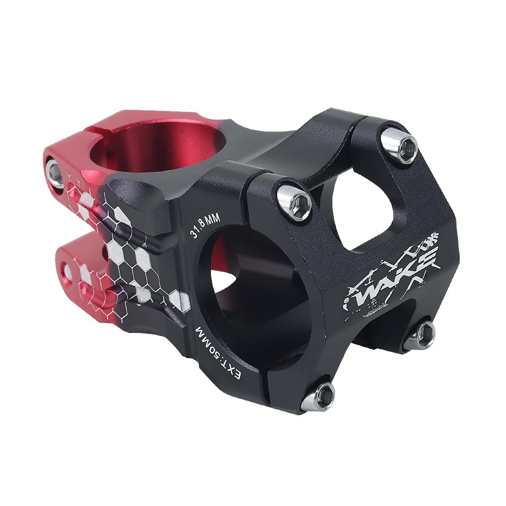 FOMTOR 31.8 Stem 50mm Bike Stem MTB Stem Mountain Bike Stem Short Handlebar Stem for Most Bicycle Road Bike MTB BMX Fixie Gear Cycling (Black Red)