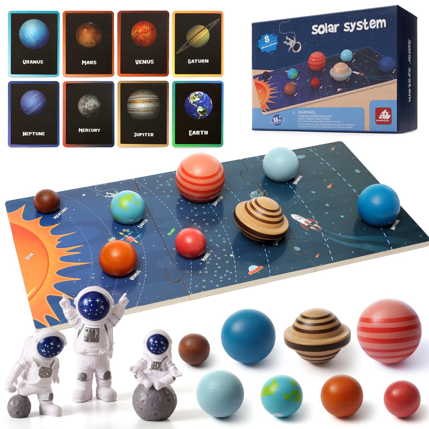 Wooden Solar System Model Board,Kids Solar System,Montessori Planet ToysEducational Planets BallsPreschool Learning Puzzle,Space Learning Toys