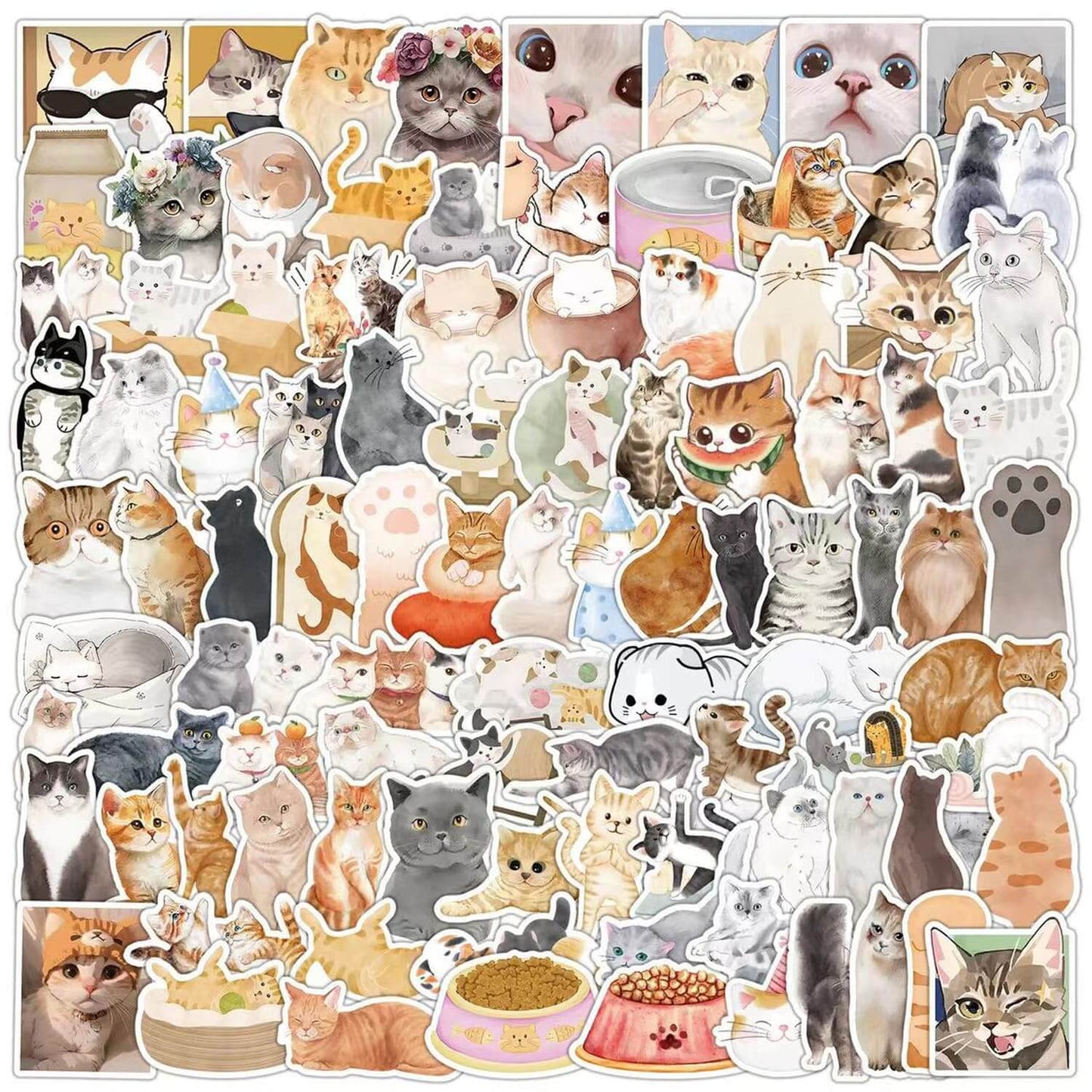 200pcs Cute Cat Stickers for Teen Adults Waterproof Water Bottle Stickers Kawaii Animal Stickers Vinyl Decorative Stickers for Guitar Laptop Skateboard Notebooks Luggage Phone Case