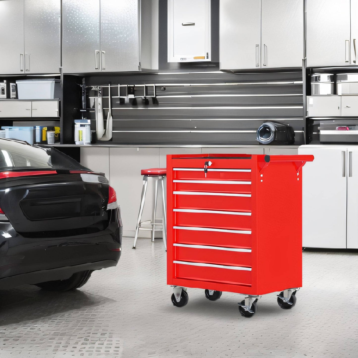 Steel Rolling Tool Cart With 7 Drawer Tool Box With Wheels Multifunctional Tool Cart Mechanic Tool Storage Cabinet For Garage, Warehouse, Workshop, Repair Shop