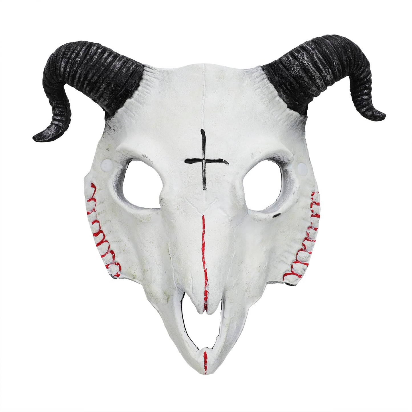White Goat Head Skull Mask Ram Horns Animal Skull Costume Mask Horror Demon Devil Evil Mask Cosplay Halloween Mardi Gras Full Face Mask Creepy Party Decoration Prop