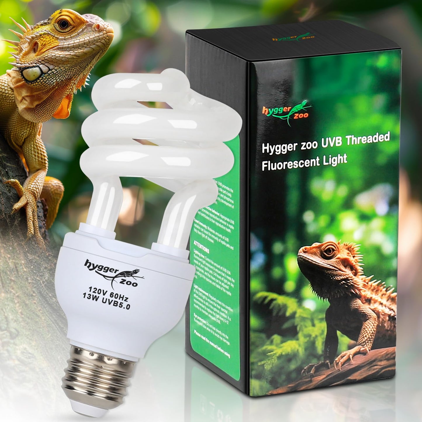 Hygger zoo UVB Bulb for Reptiles 5.0 13W UVA UVB Light Reptile Light Bulb UVB Light for Rainforest Reptiles Reptile Light Bulb for Crowned Chameleon Green Lguana Tree Frog Ball Python