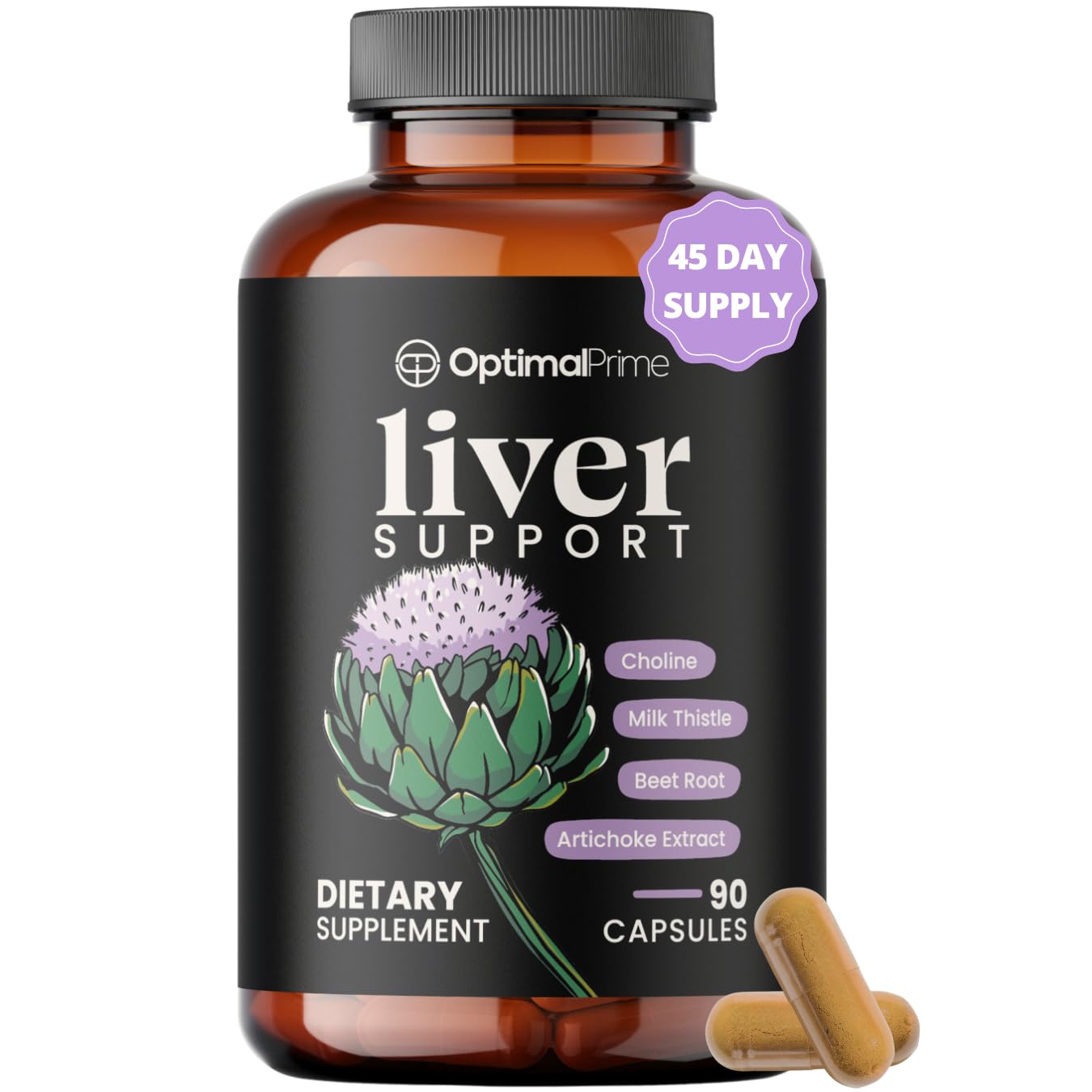 Optimal Prime Liver Cleanse Detox & Repair Milk Thistle Supplement Liver Detox Liver Supplement Liver Support Dose for Your Liver Artichoke Extract Beetroot Zinc Choline - 90 Capsules