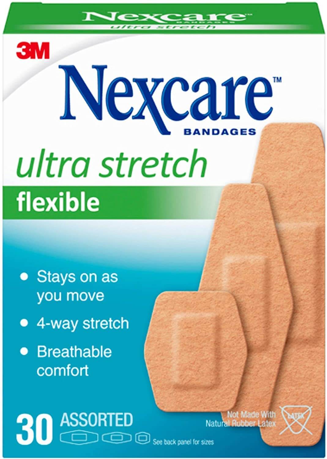 Nexcare Nexcare Comfort Flexible Fabric Bandage Latex Free Assorted Sizes Assorted Sizes 30 each (Pack of 3)