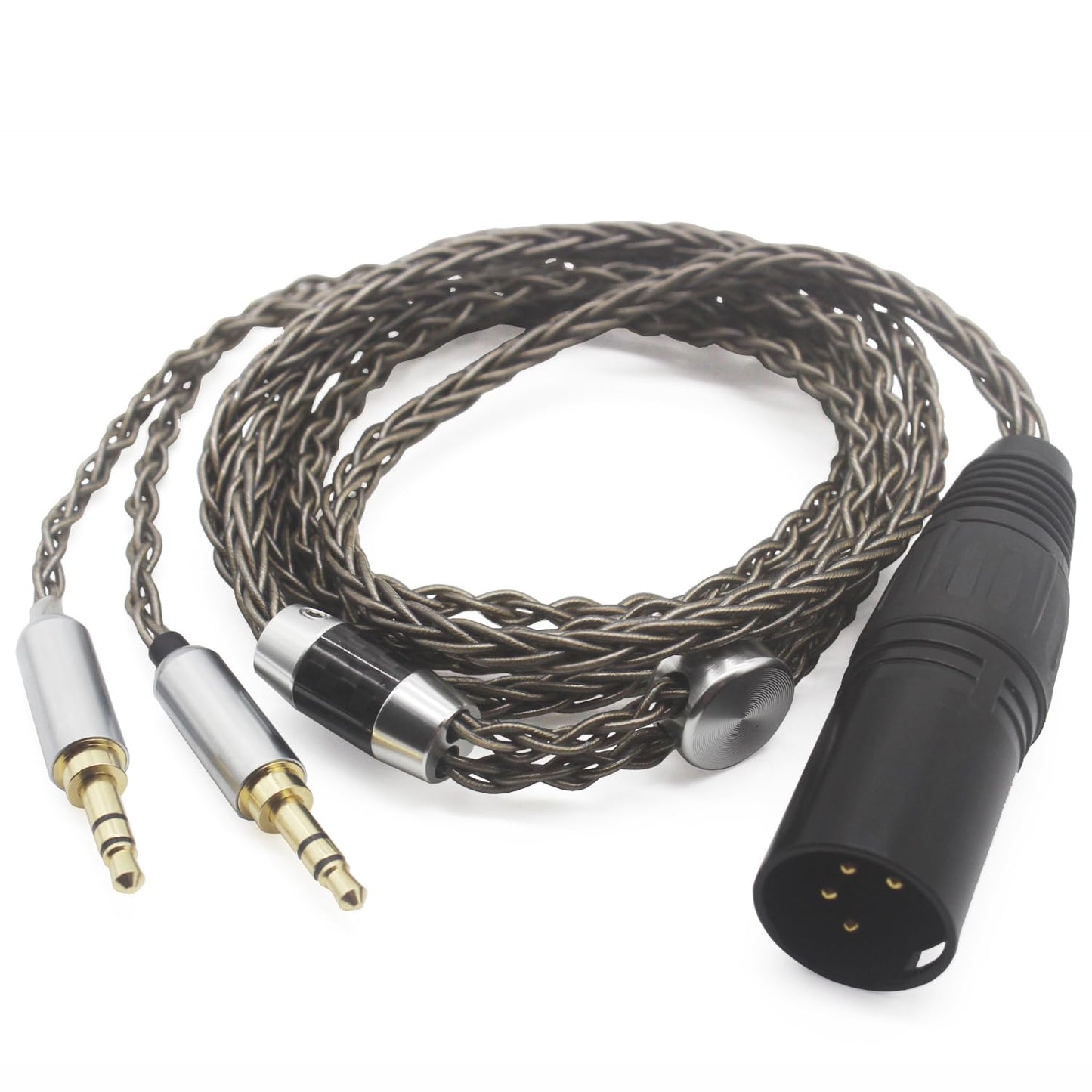 Youkamoo 4 Pin XLR Balanced Male Compatible for Hifiman HE4XX HE-400i Headphones 8 Core Braided Silver Plated Replacement Audio Upgrade Cable (2 x 3.5mm Version)