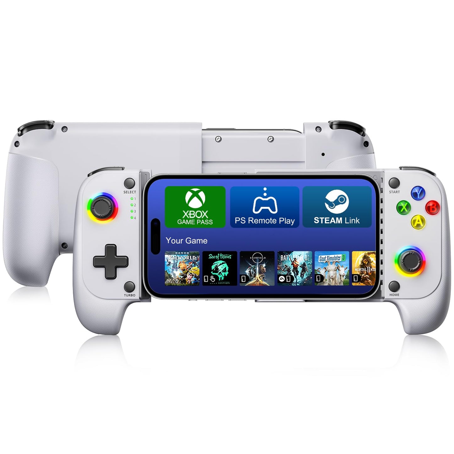 BRHE Wireless Phone Controller for iPhone / Android Mobile Gaming Controller Support Xbox Game Pass Steam LinkCloud Gamepad for iOS with RGB Light