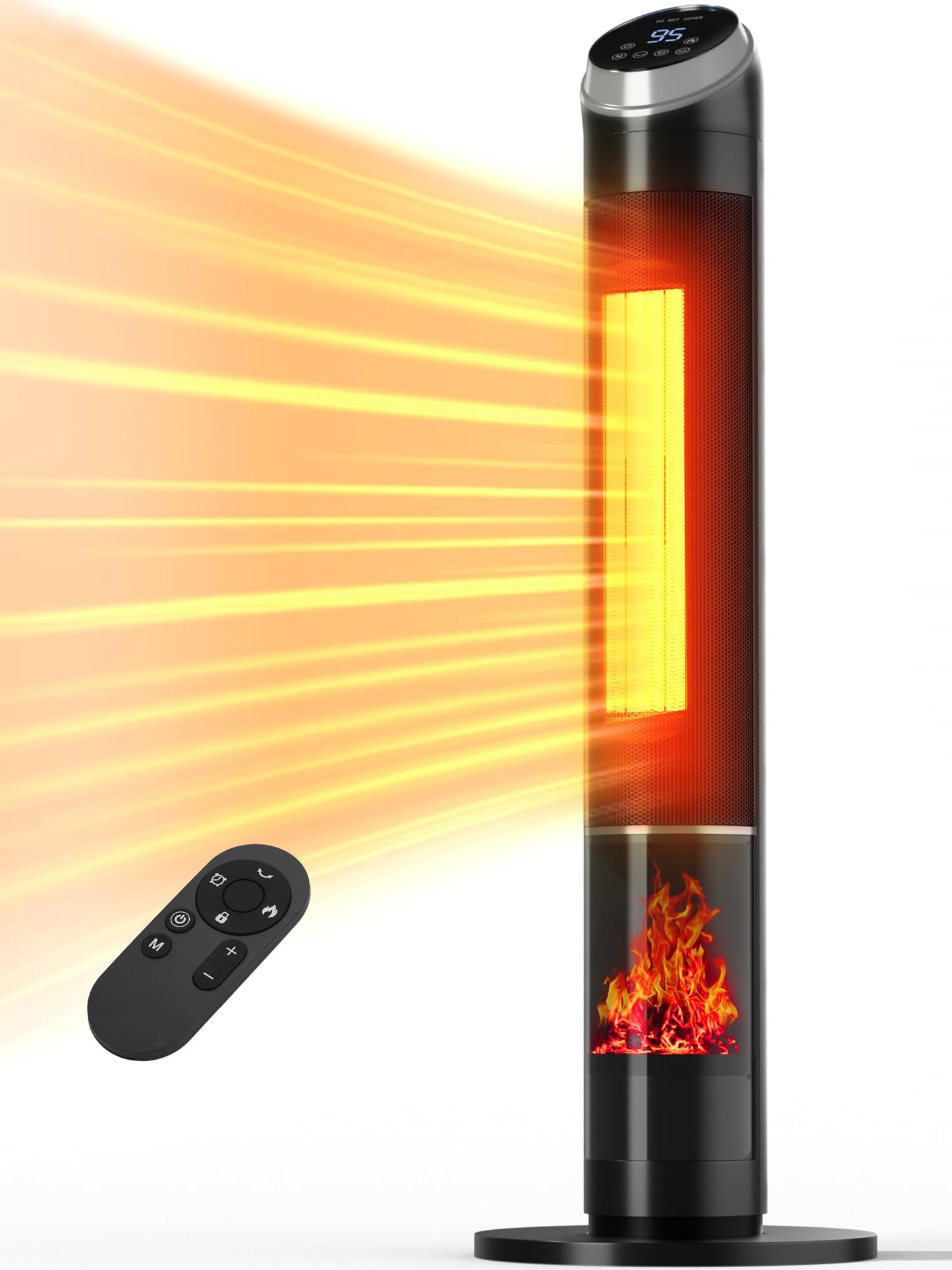 Uthfy Space Heater Indoor 38" Electric Room Heater with Flame 24H Timer Portable Tower Heater with Remote Thermostat 3 Modes Tip-over and Overheat Protection for Bedroom Office Large Room Use