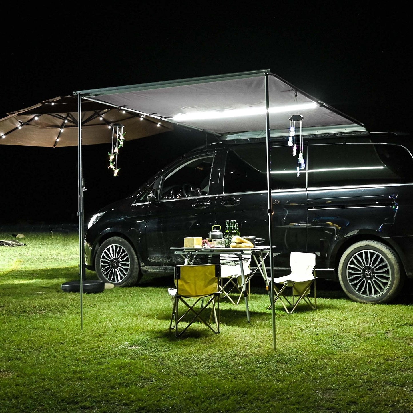 6.6x8.2ft Car Side Awning with LED Light Pull Out Tent Shelter PU2000mm UV50+ Shade SUV Outdoor Camping Grey