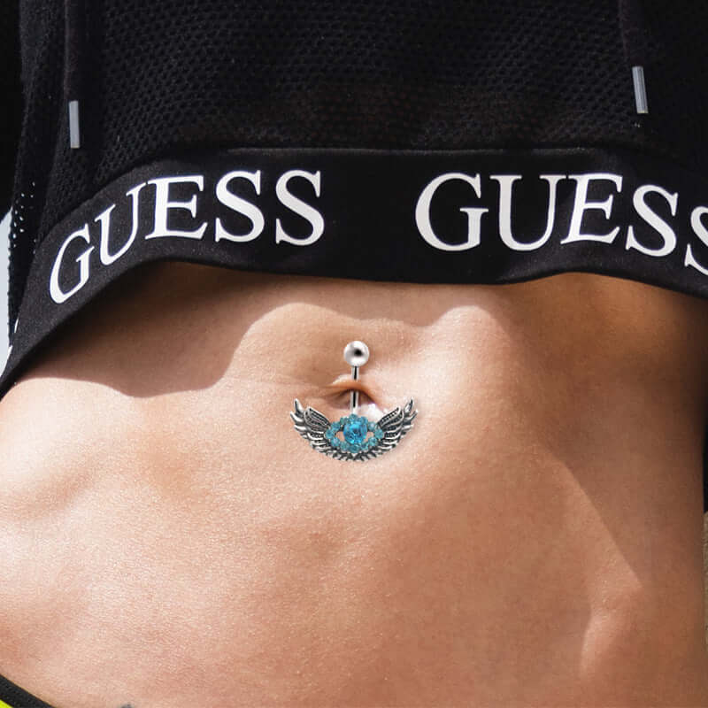 Evil Eye Belly Button Ring with Wing Design