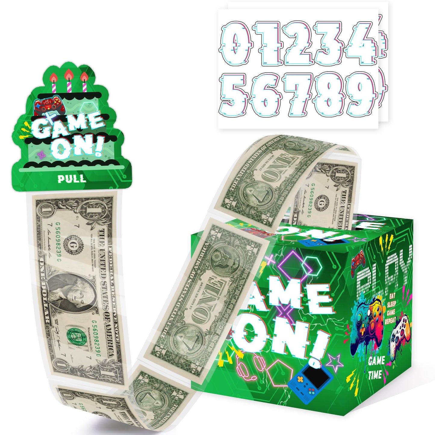 Green Birthday Money Gift Box with DIY Stickers Surprise Money Pull Out Cash Gift box Happy Birthday Day Card 100Pcs