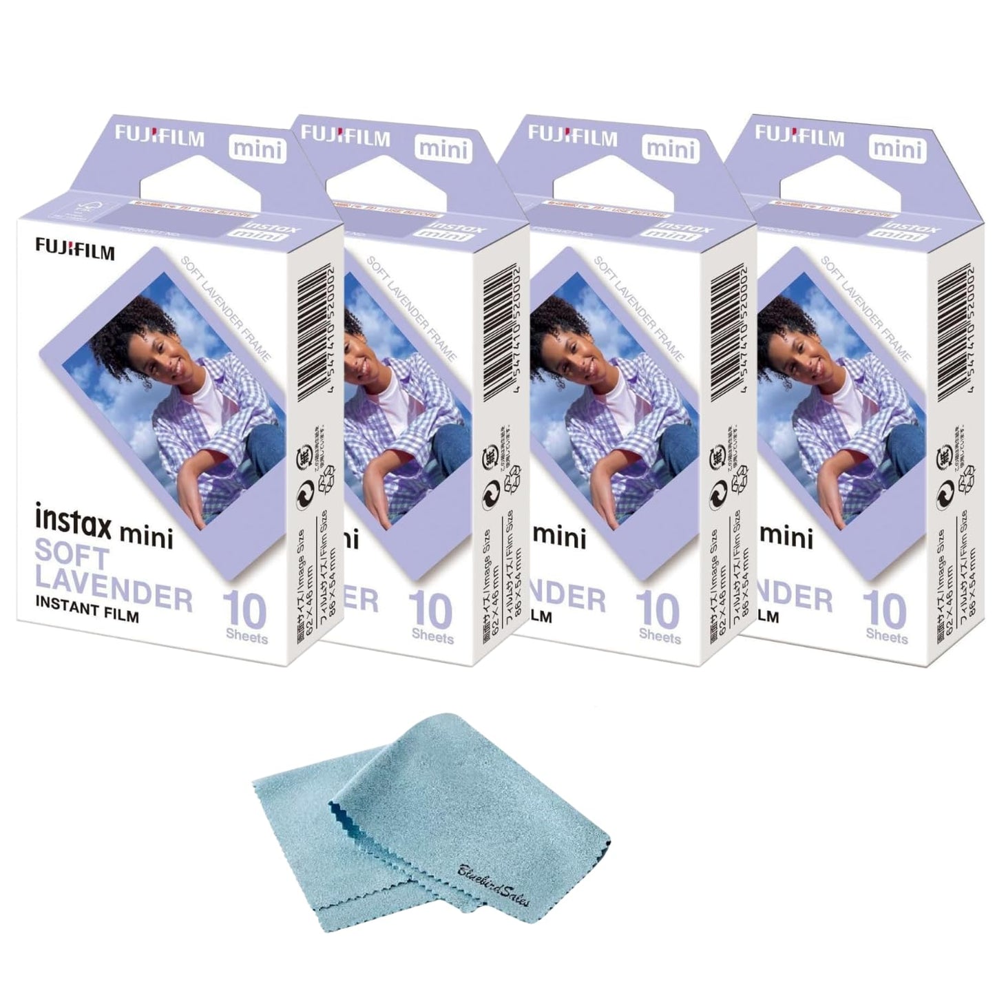Fujifilm Mini Instant Film - Soft Lavender Instant Film + 40 Sheets Bundle + BluebirdSales Microfiber Cleaning Cloth Instant Mini Camera Perfect for Instant Photography