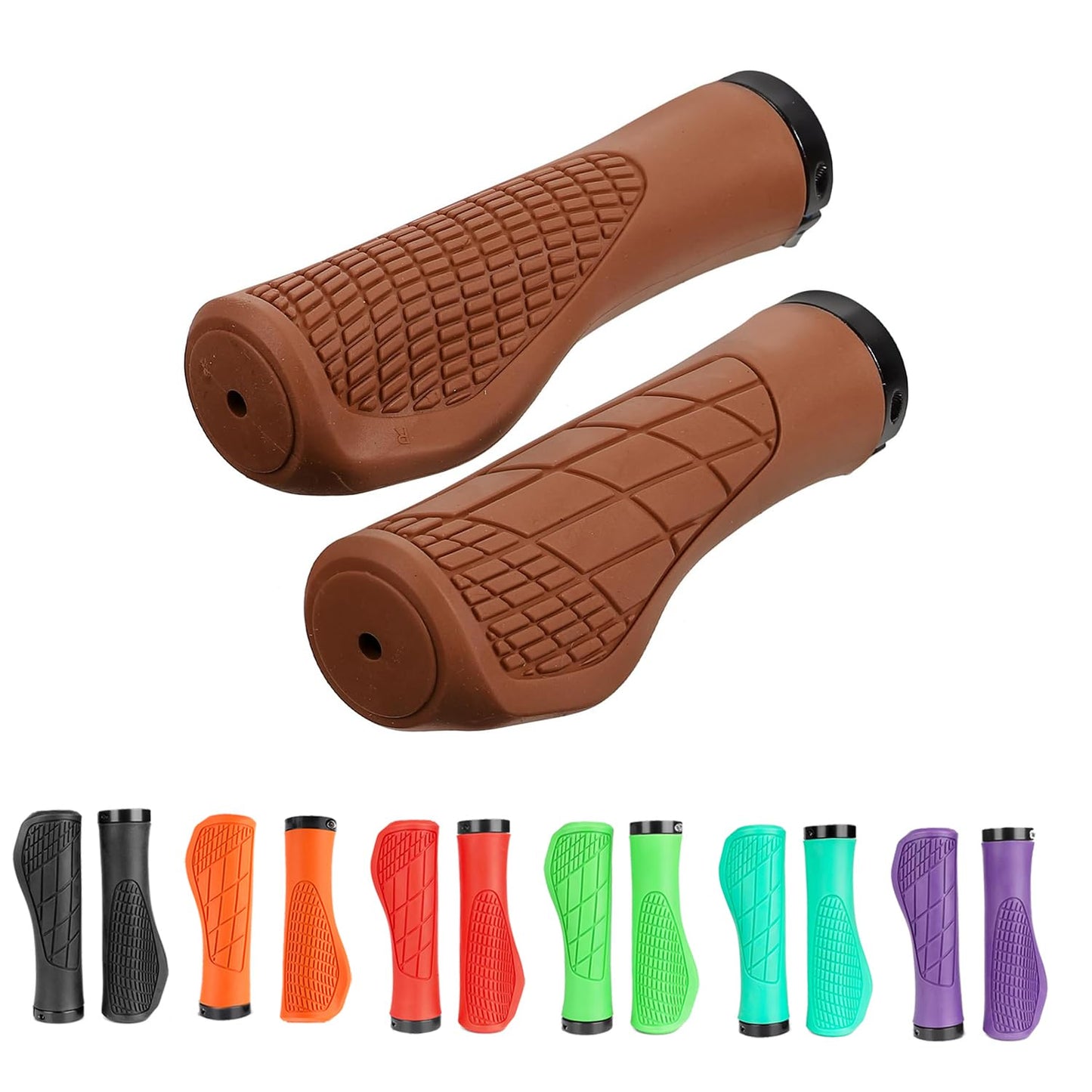 CROSSSELL Ergonomic Bike Grips Handlebar Grip Bicycle Handlebar Grips Mountain Bike Grips Mountain Bike Handlebar Grips Single Lock-on Mountain Bike Grips Non-Slip Handle Grip (Brown)