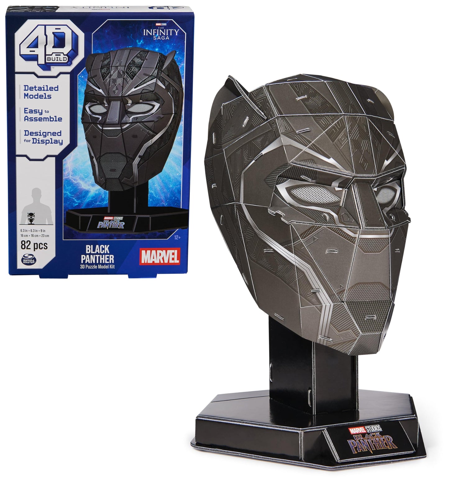 4D Build Marvel Black Panther 3D Puzzle Model Kit with Stand 82 Pcs | Wakanda Forever Black Panther Desk Decor | 3D Puzzles for Adults & Teens 12+