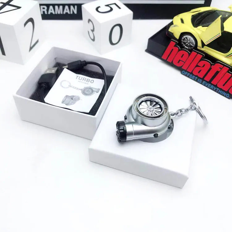 Car Turbo Charger Key Chain USB Charging Accessories USB LED LIGHT
