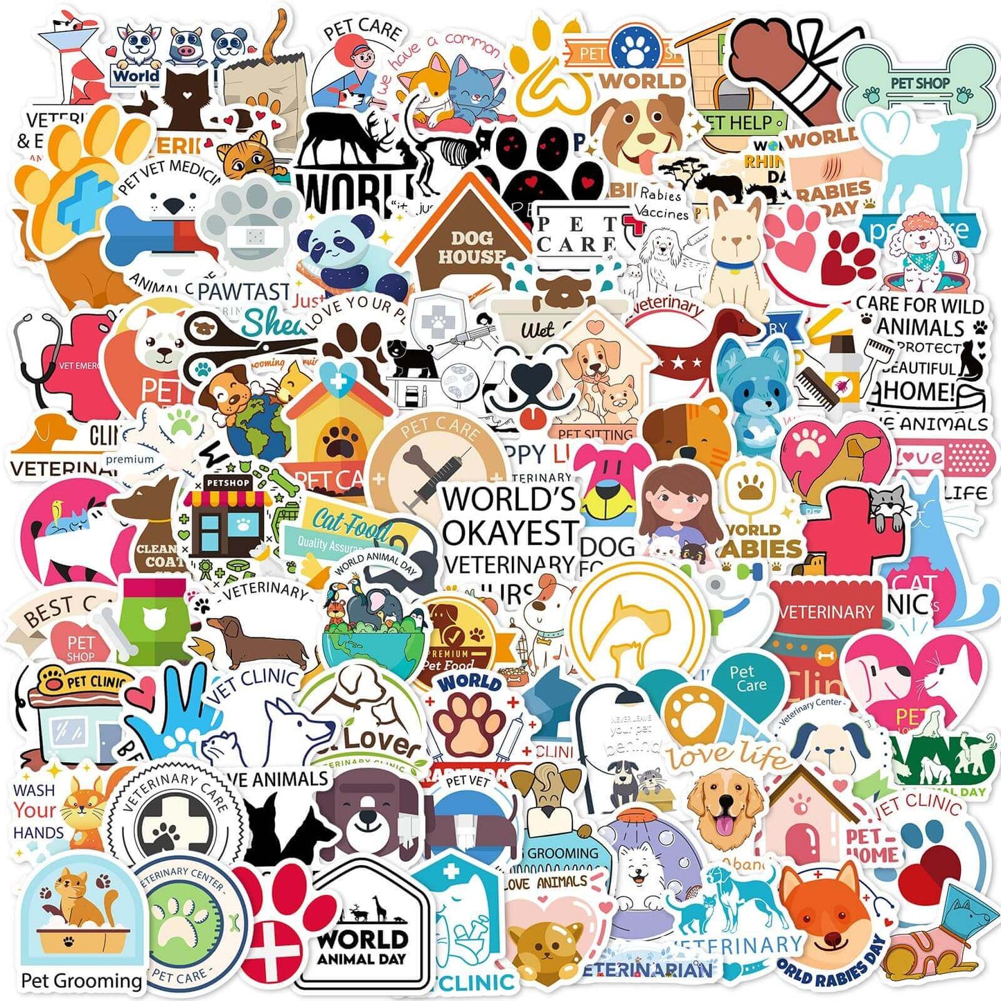 100Pcs Veterinary Cute Vet Stickers Vinyl Sticker Decal Decor Waterproof