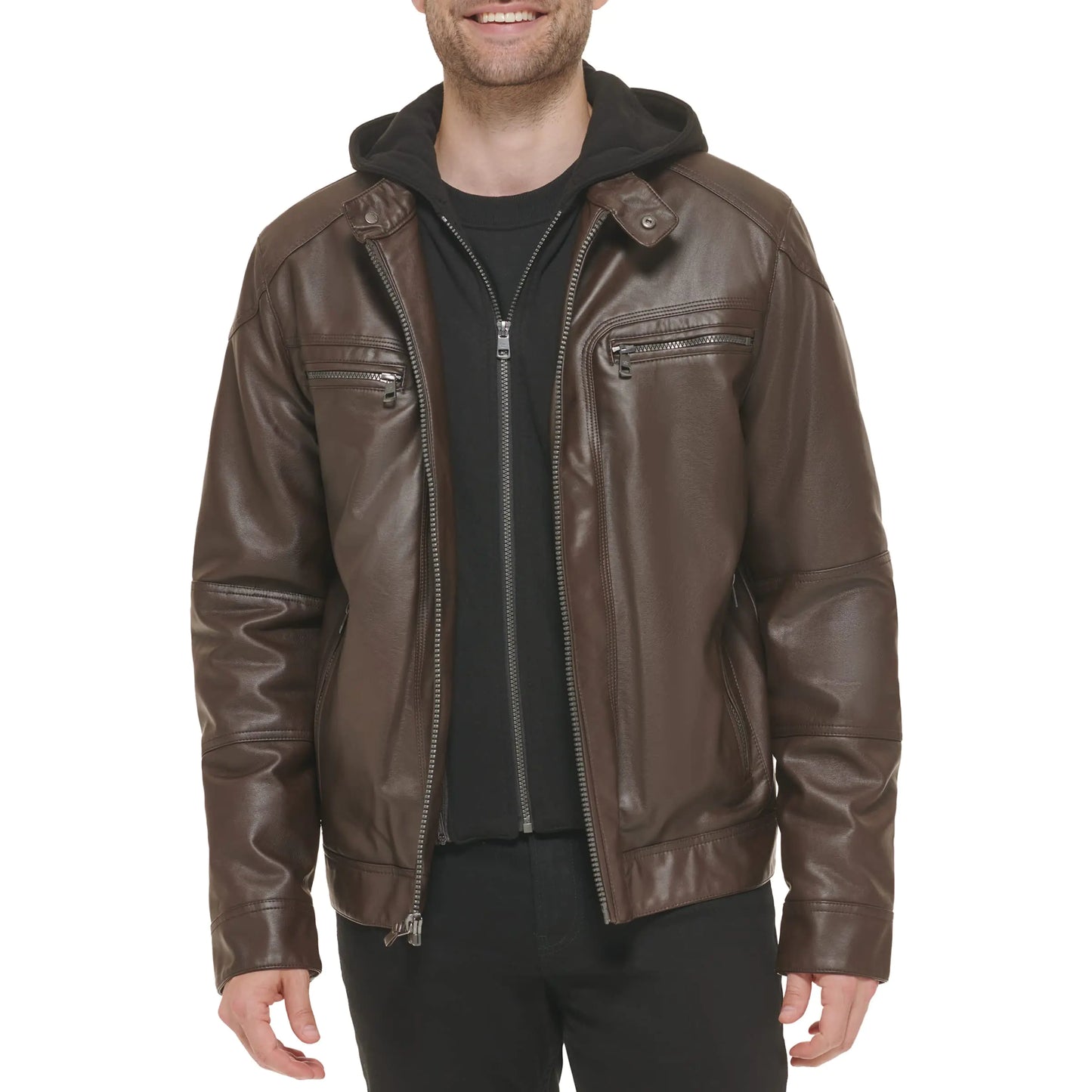Medium size Calvin Klein Men Motorcycle Jacket With Removable Hoodie brown