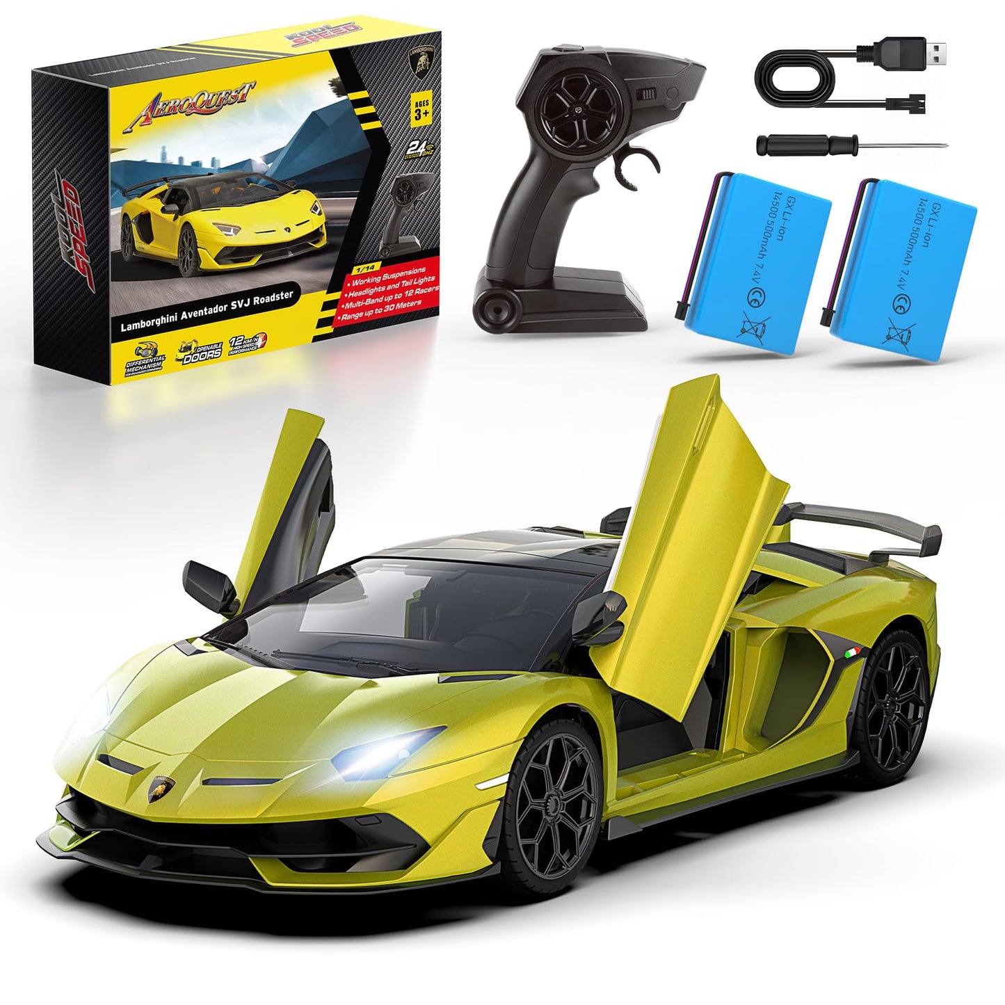AEROQUEST Lamborghini Remote Control Car Officially Licensed 1:14 Lambo RC Car for Boys Girls Birthday Gift Green Toys for 3 4 5 Years Old(Green)