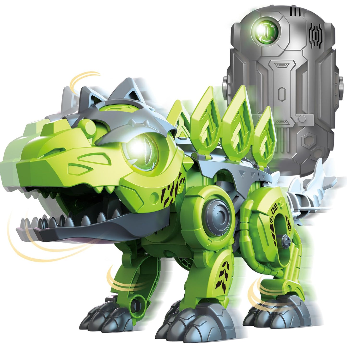 RUIXUE Mechanical Dinosaur Toy Electric Stegosaurus Assembling Toy with Dino Egg 3D Puzzles Electronic Walking Dinosaur Led Eyes Swing Head Tail Interactive Toy for Kids 5+ and Adult