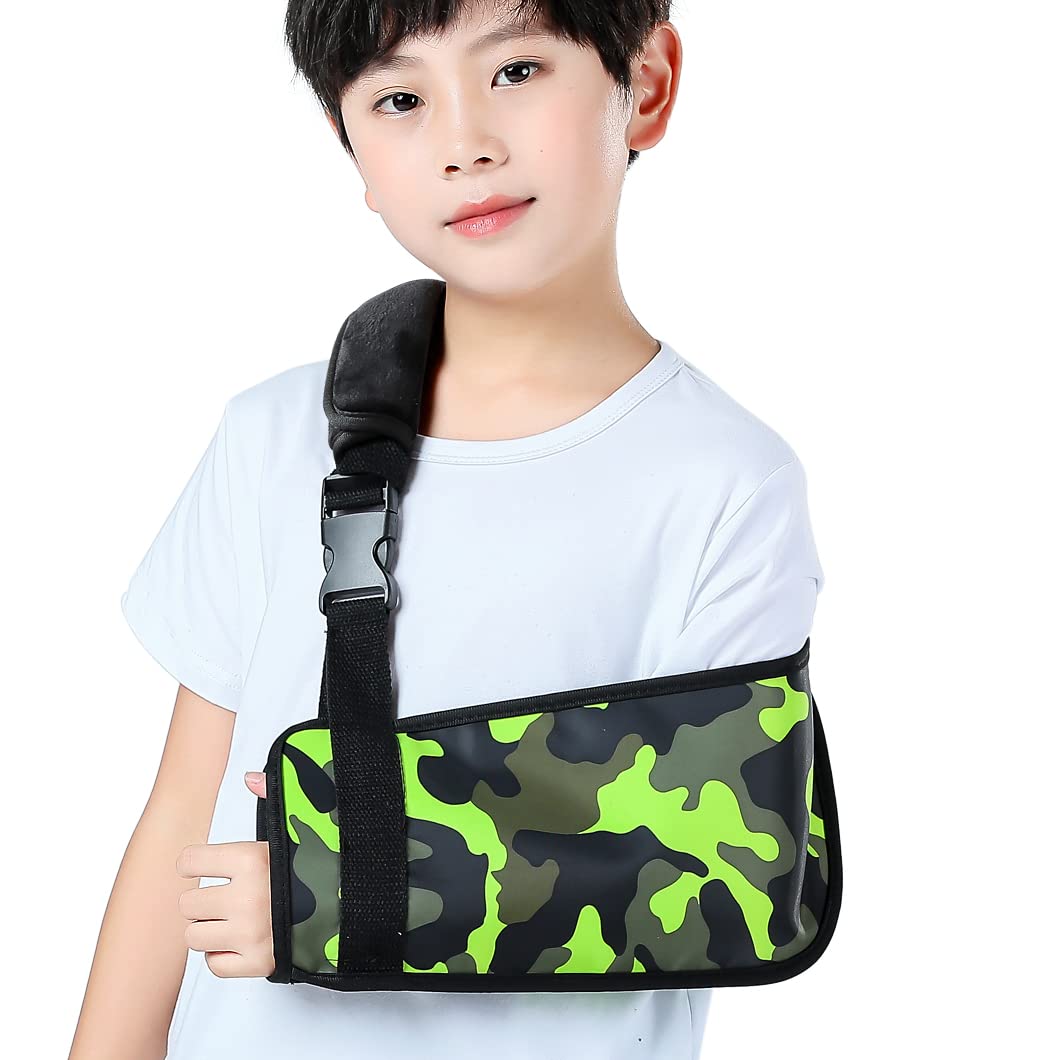 Ledhlth Camo Kids Arm Shoulder Sling for Toddler Children Padiatric Sling Brace Immobilizer Support for Shoulder Elbow Wrist Injury Boys Girls (Camouflage green Kids S)
