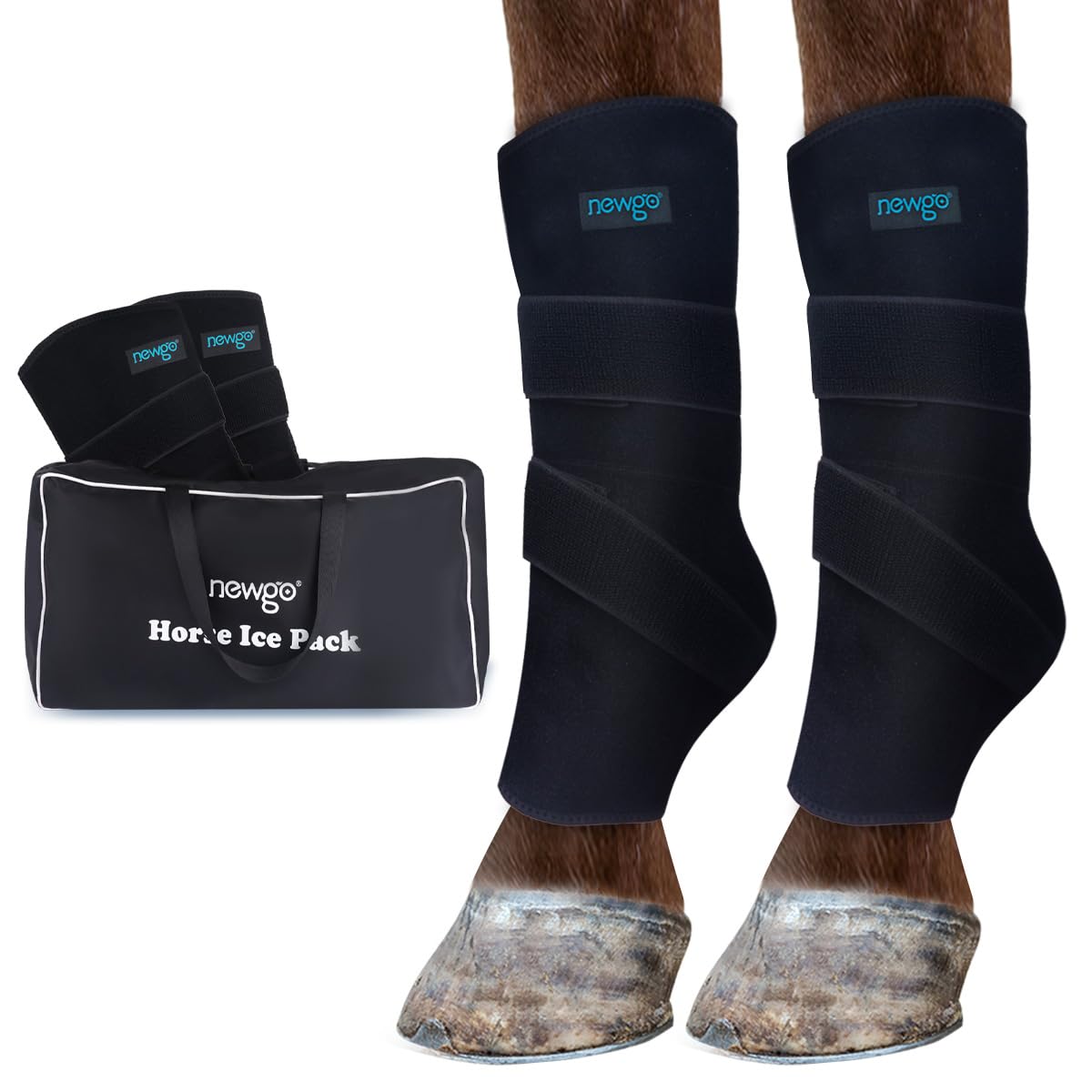 NEWGO Horse Ice Pack Reusable Horse Leg Wrap for Injury Cooling Horse Knee Wrap Full Coverage Leg Ice Boot Cold Pack 2 Wrap with 4 Gel Packs for Knee Legs Boots and Hooves