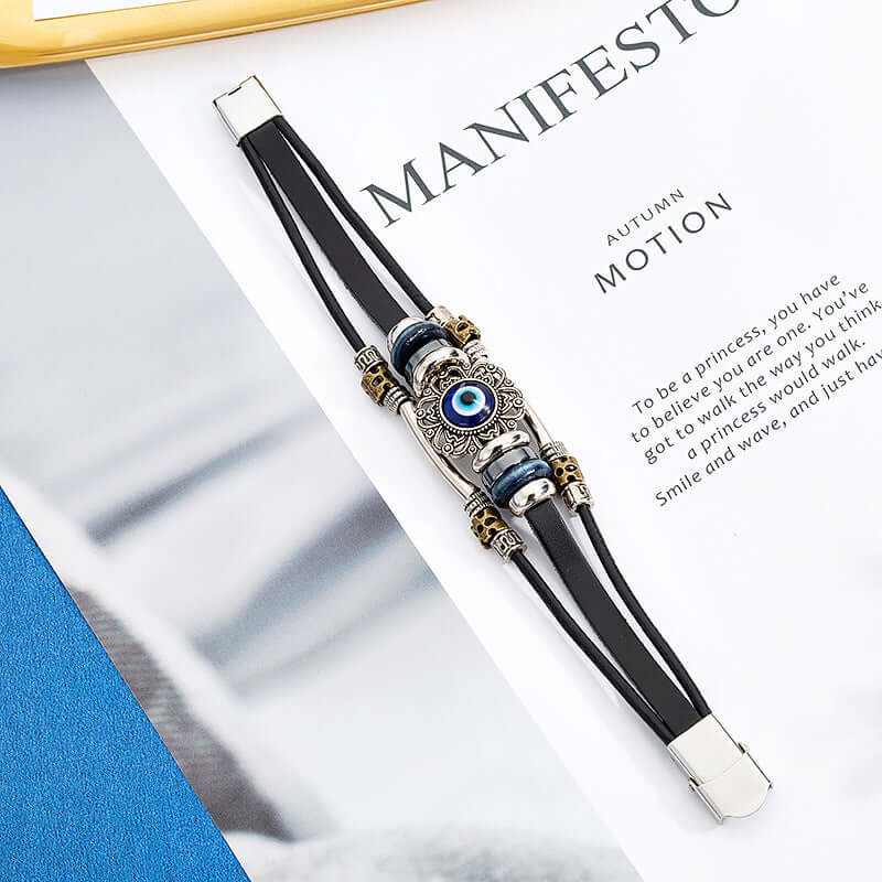 Vintage Hollow Evil Eye Stainless Steel Turquoise Bracelet