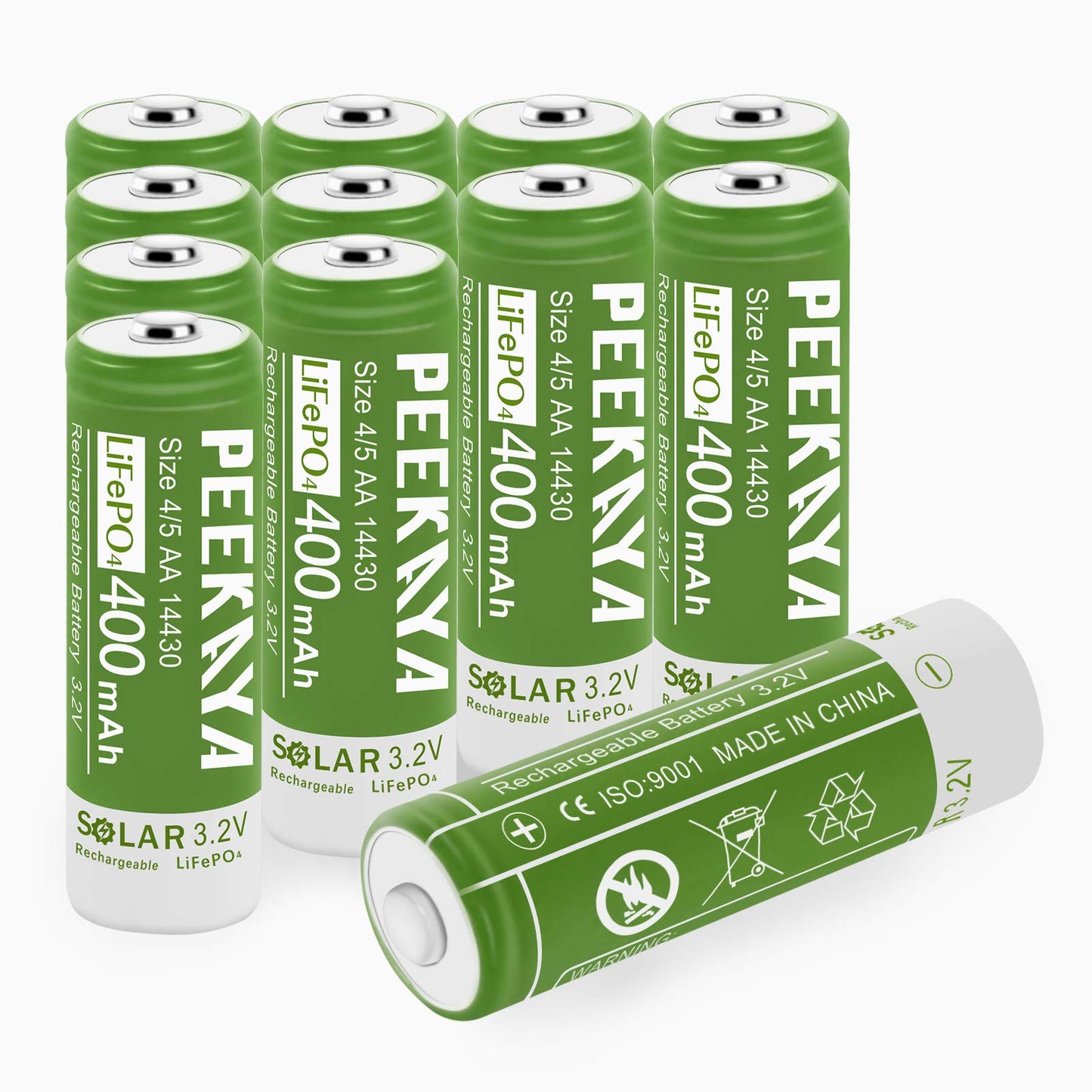 (12-Pack) 14430 Rechargeable Battery LifePo4 3.2V 400mAh for Ourdoor Gardan Solar Light Eco-Friendly and Safe