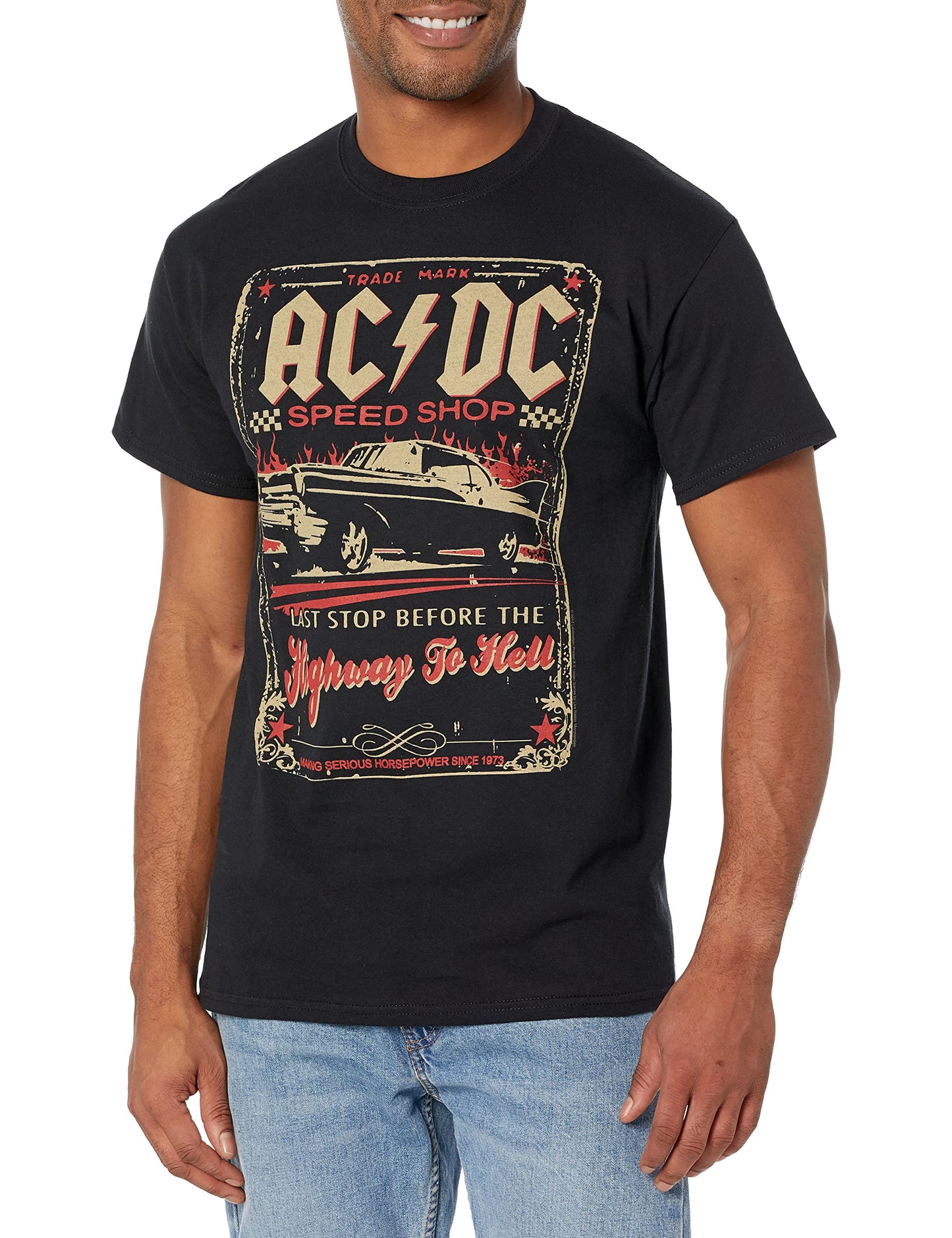 Liquid Blue Mens AC/DC Speed Shop T-Shirt Black Medium