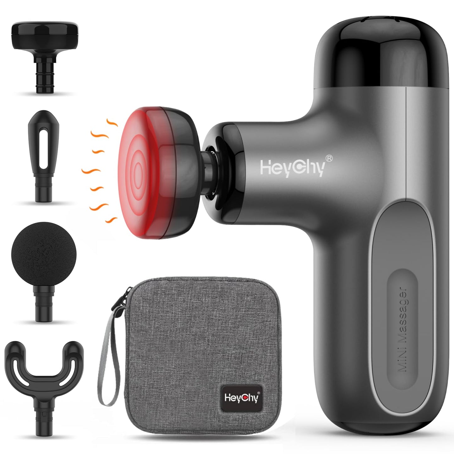 Mini Massage Gun with Heat Deep Tissue Massage Gun Portable Percussion Muscle Massager with 4 Massage Heads for Athletes