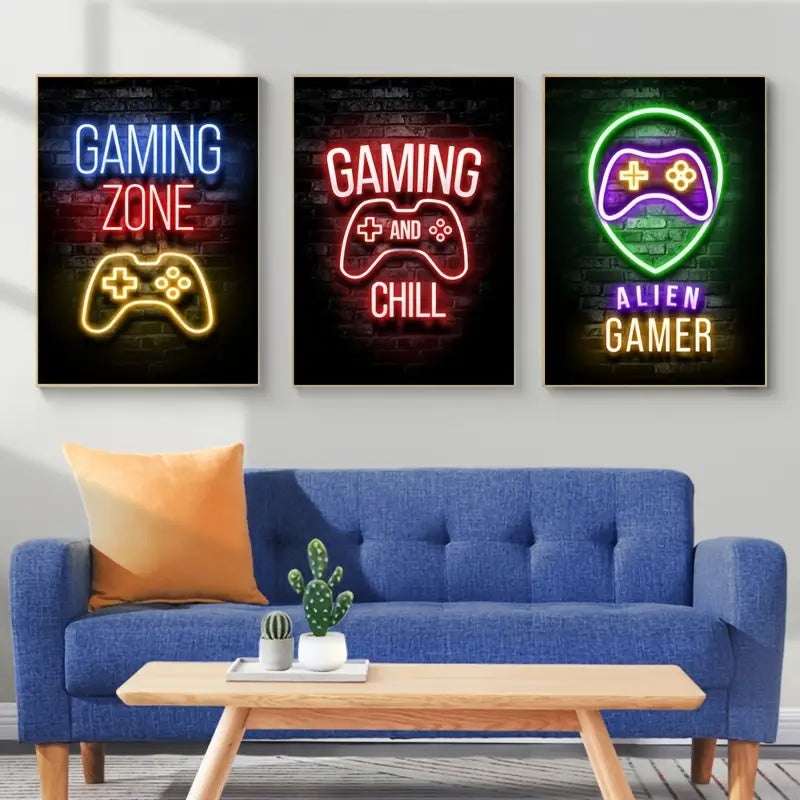 12pcs Neon Video Game Posters for Playroom Decor light