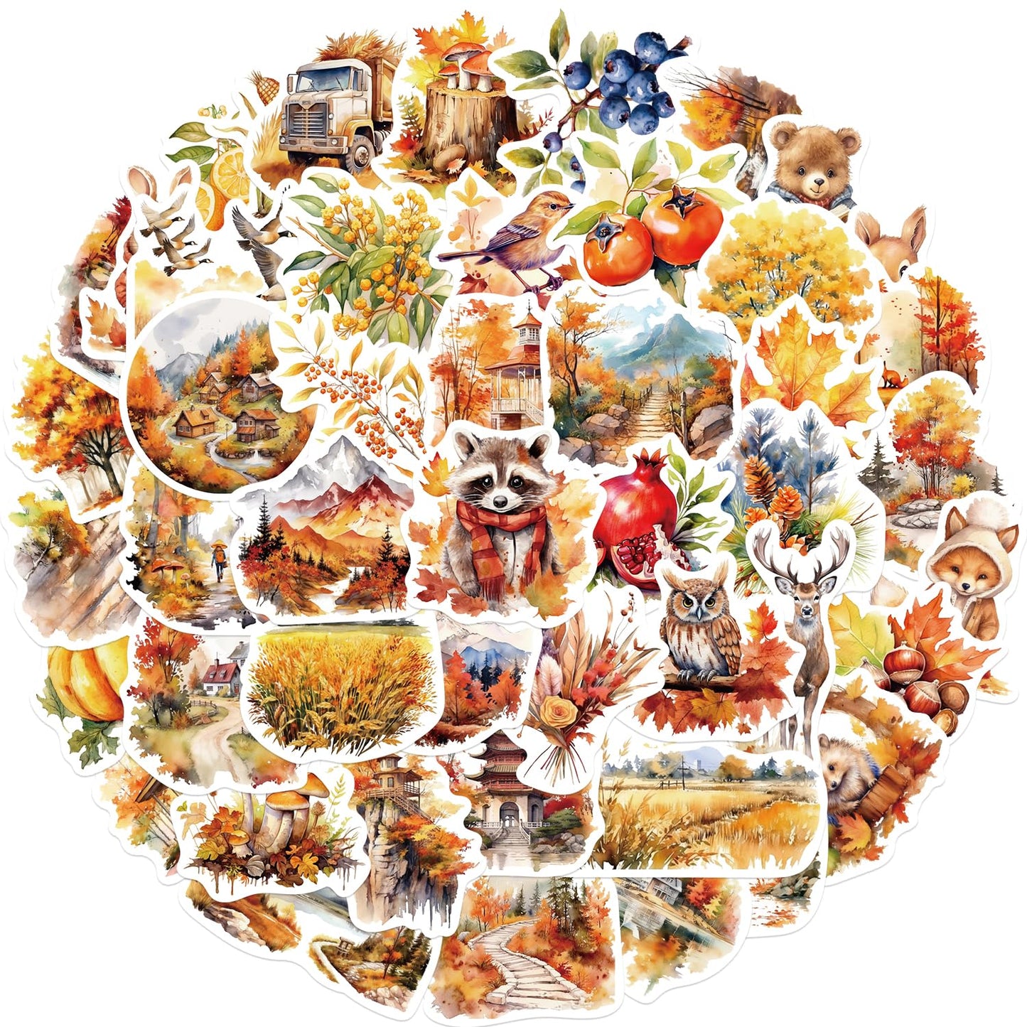 50Pcs Autumn Stickers Pack Aesthetic Harvest Stickers Decal Vinyl waterproof