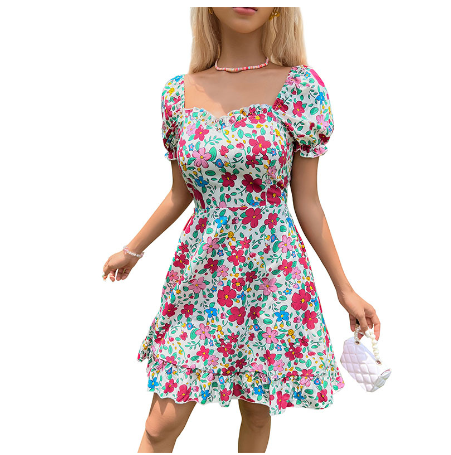 Floral Short Summer Dress Women Woman (One Piece)