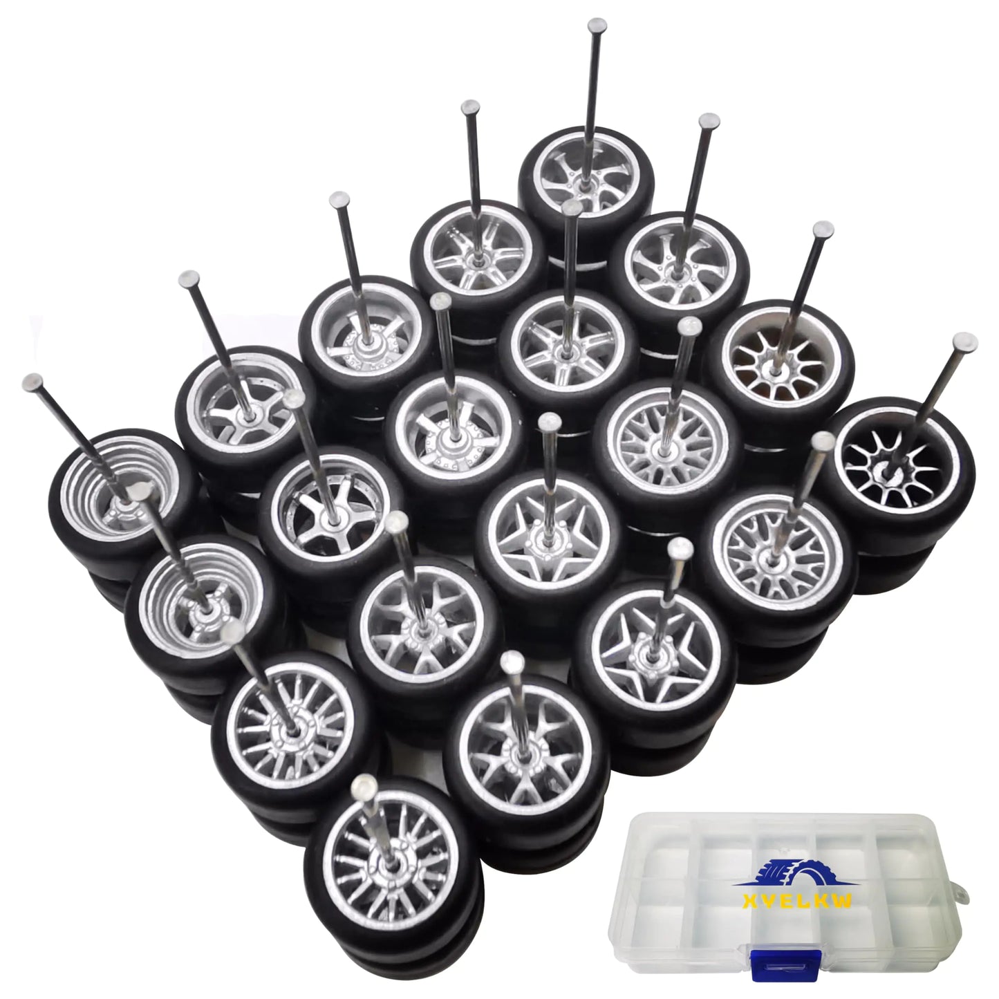 1/64 Wheels and Tires Set 10-Pack 1 64 Scale Wheels with 10 for 1/64 Diecast Cars Upgraded and Modified Rubber Tires(Diameter 0.43in/11mm) (Silver)
