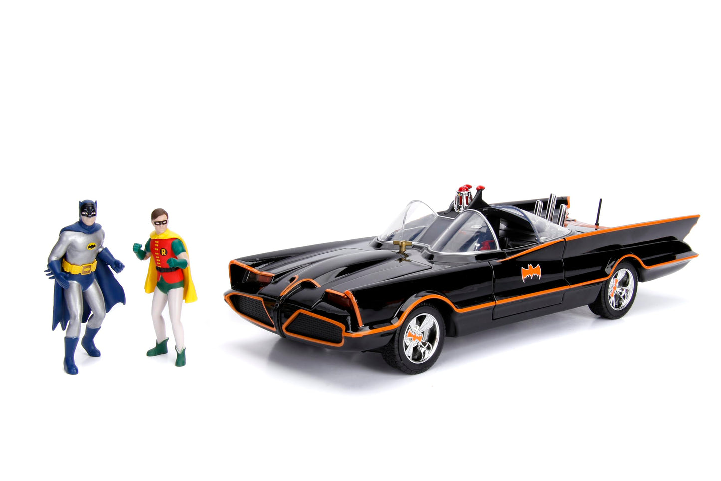 DC Comics Classic TV Series Batmobile Die-cast Car 1:18 Scale Vehicle & 3" Batman & Robin Collectible Figurine 100% Metal