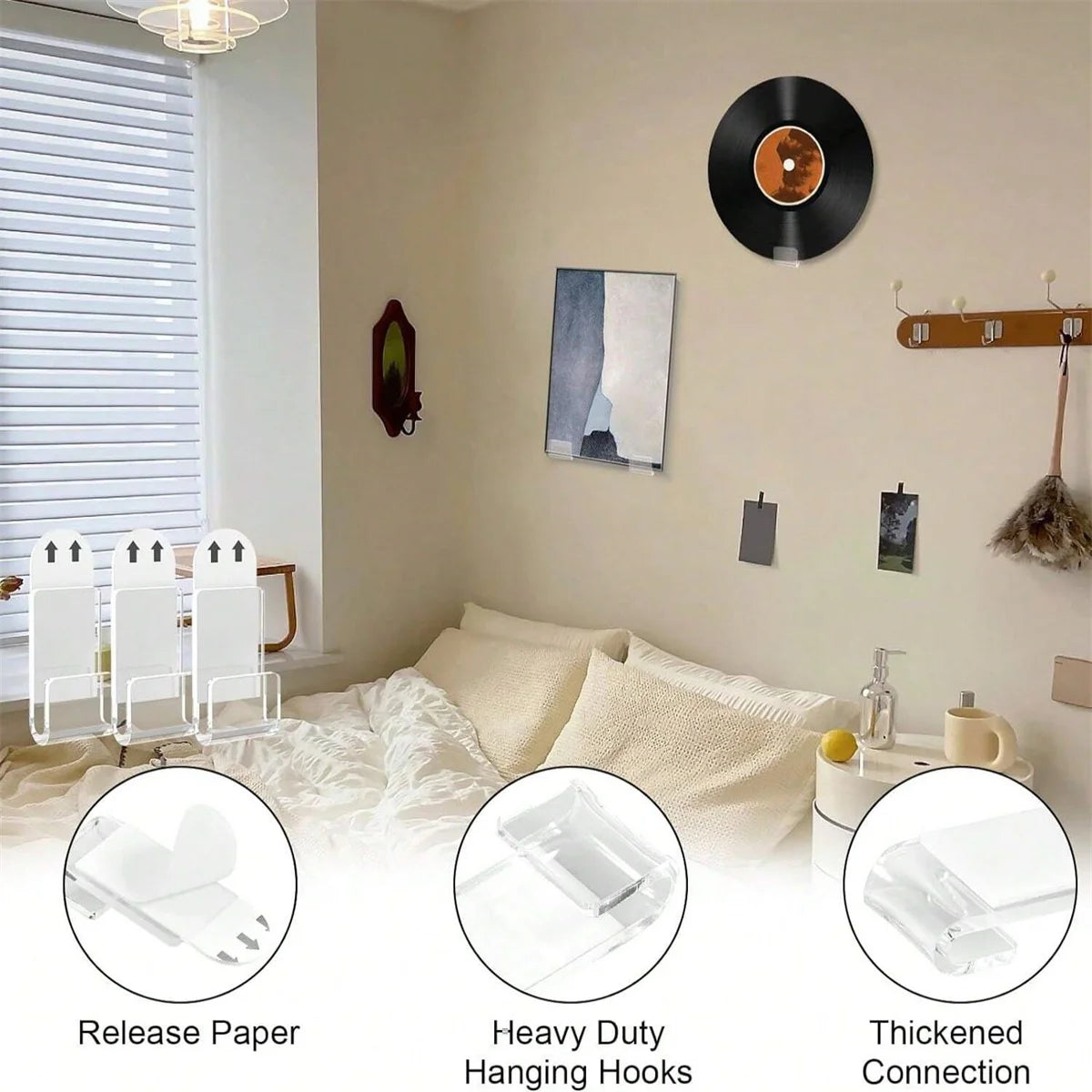 6/12Pcs Clear Acrylic Record Holder, Vinyl Record Shelf Wall Mount, Adhesive Acrylic Record Display Rack, For Daily Displaying