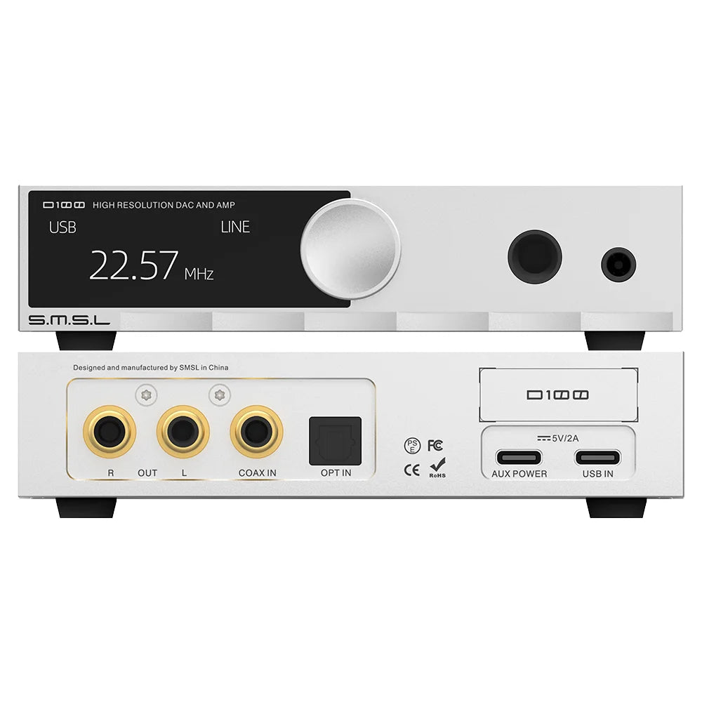SMSL D100 AUDIO DAC ES9081 USB MQA DSD512 XU316 32bit 768kHz True Balanced Support Active Speaker OPA1612A 6.35mm&4.4mm RCA