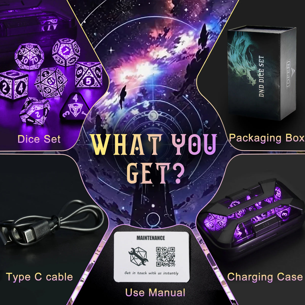 Light up Dice DND ,LED Dice Set Rechargeable for Role Playing Game Gifts, Polyhedral D and D Dice with Charging Box