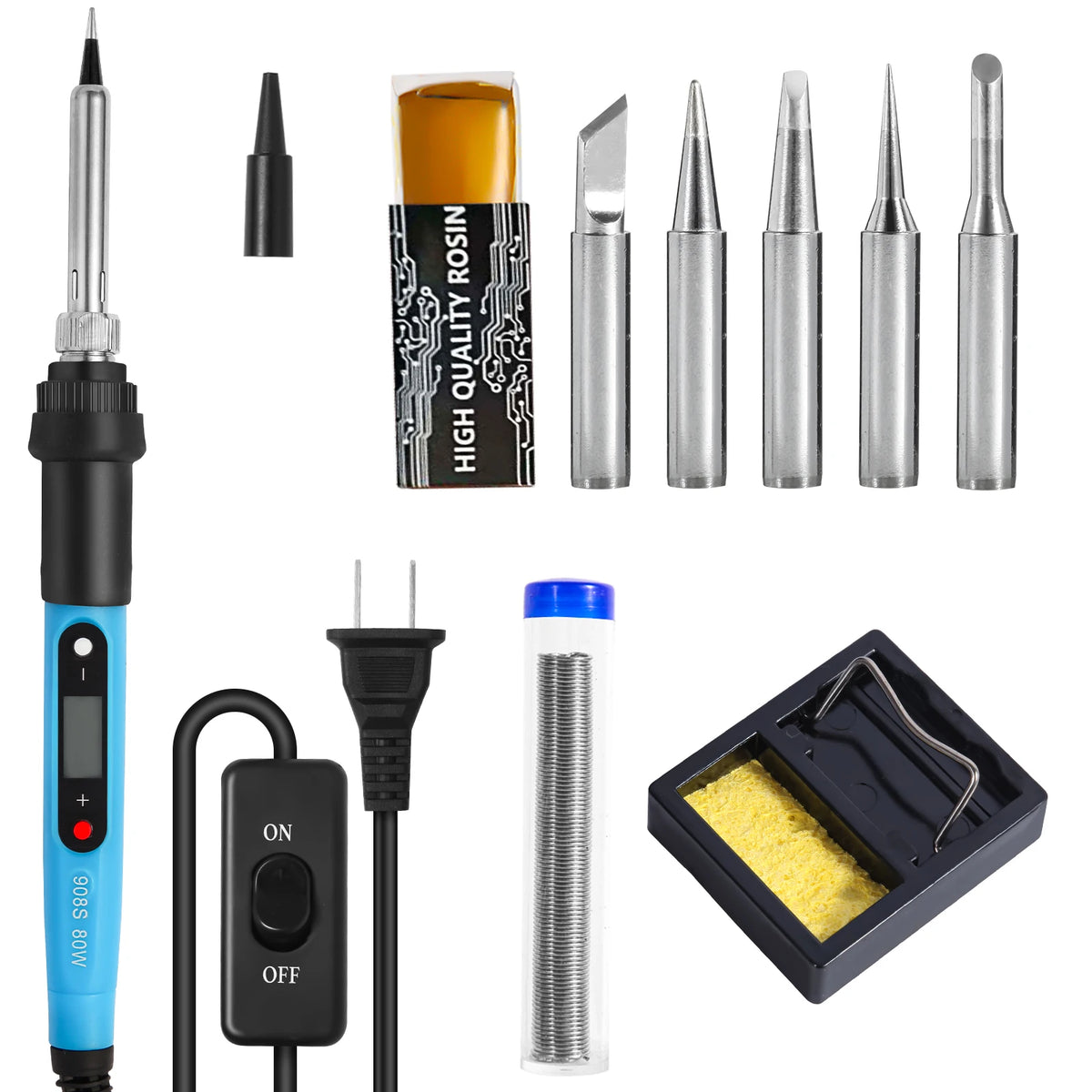 80W 19-in-1 Soldering Iron Kit– LCD Digital Adjustable Temp Welding Tool for Electronics, with Solder Wire, Tips & On/Off Switch