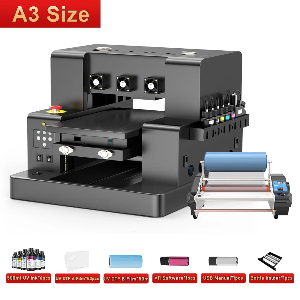 A3 UV Printer XP600 UV Flatbed Printing Machine A3 UV DTF Printer For Pen Bottle Wood UV Flatbed Printer A3 UV DTF Sticker Print