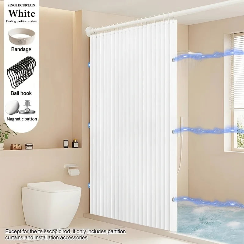 Foldable Magnetic Shower Curtain with Magnetic Buckle Waterproof Bathroom Privacy Screen Dry Wet Separation for Home Hotel