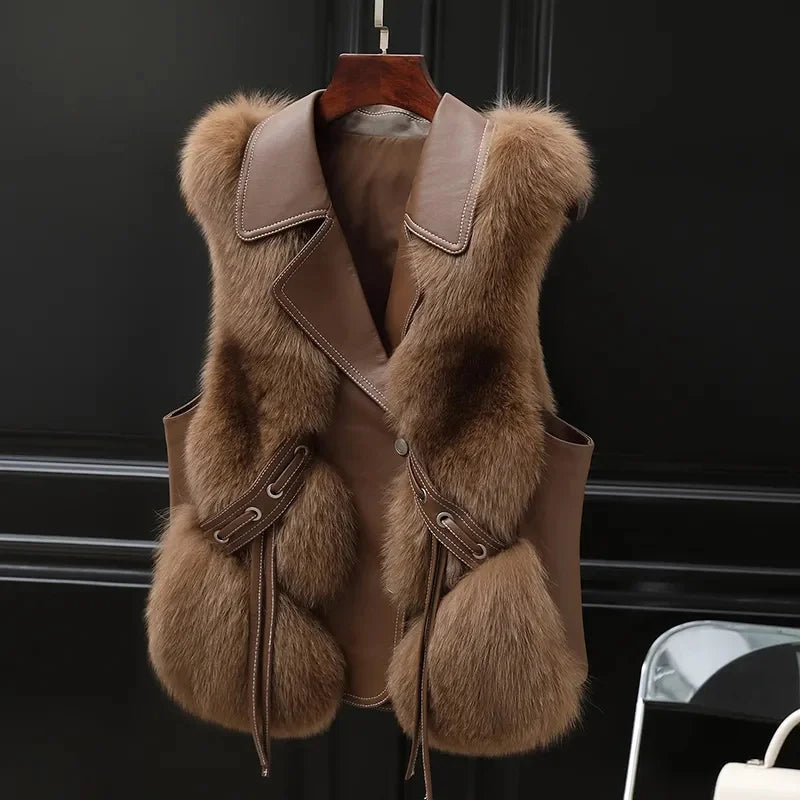 High Quality Imitation Fox Fur Vest Jacket Women Fur Vest Jacket 2026 Winter Waistcoat Short Fur Vest Female Vestcoat Sleeveless